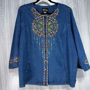 Bob Mackie Denim Top with Colorful Embroidery